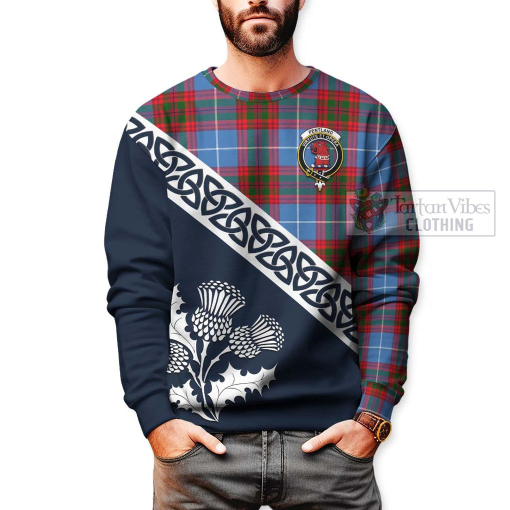 Pentland Tartan Sweatshirt Featuring Thistle and Scotland Map - Tartan Vibes Clothing