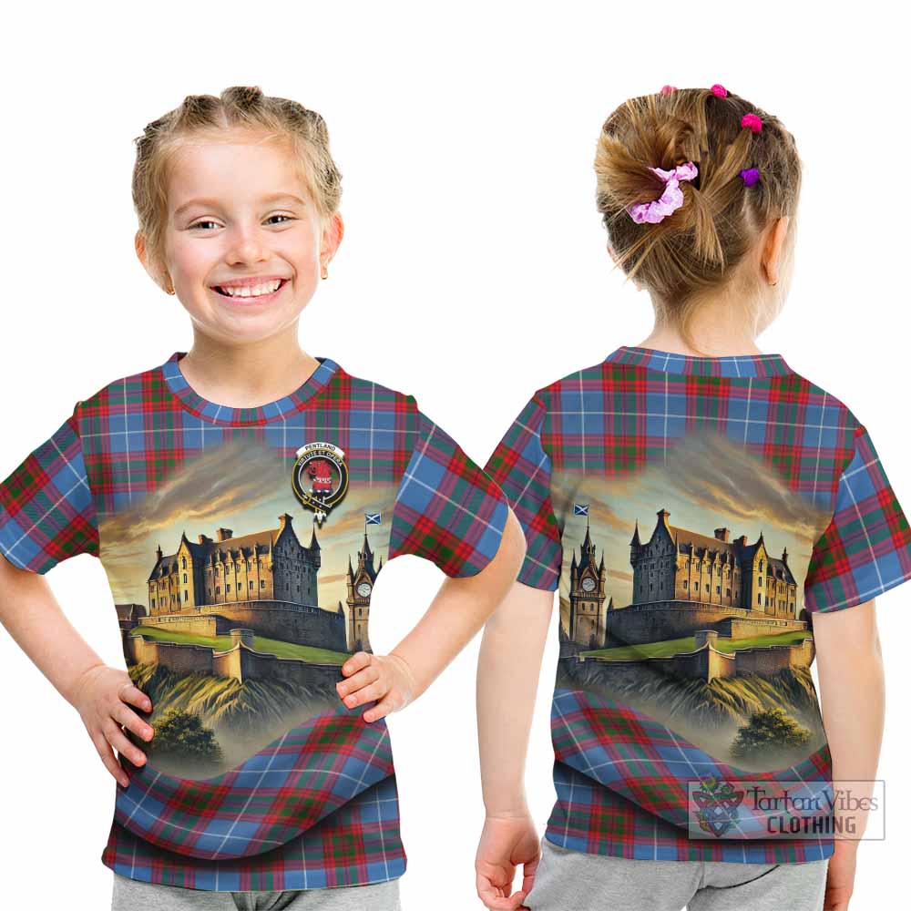 Pentland Tartan Family Crest Kid T-Shirt with Scottish Ancient Castle Style - Tartan Vibes Clothing