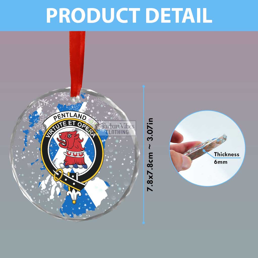 Pentland Clan Crest Christmas Glass Ornament with Scotland Map - 2D-tartanvibesclothing