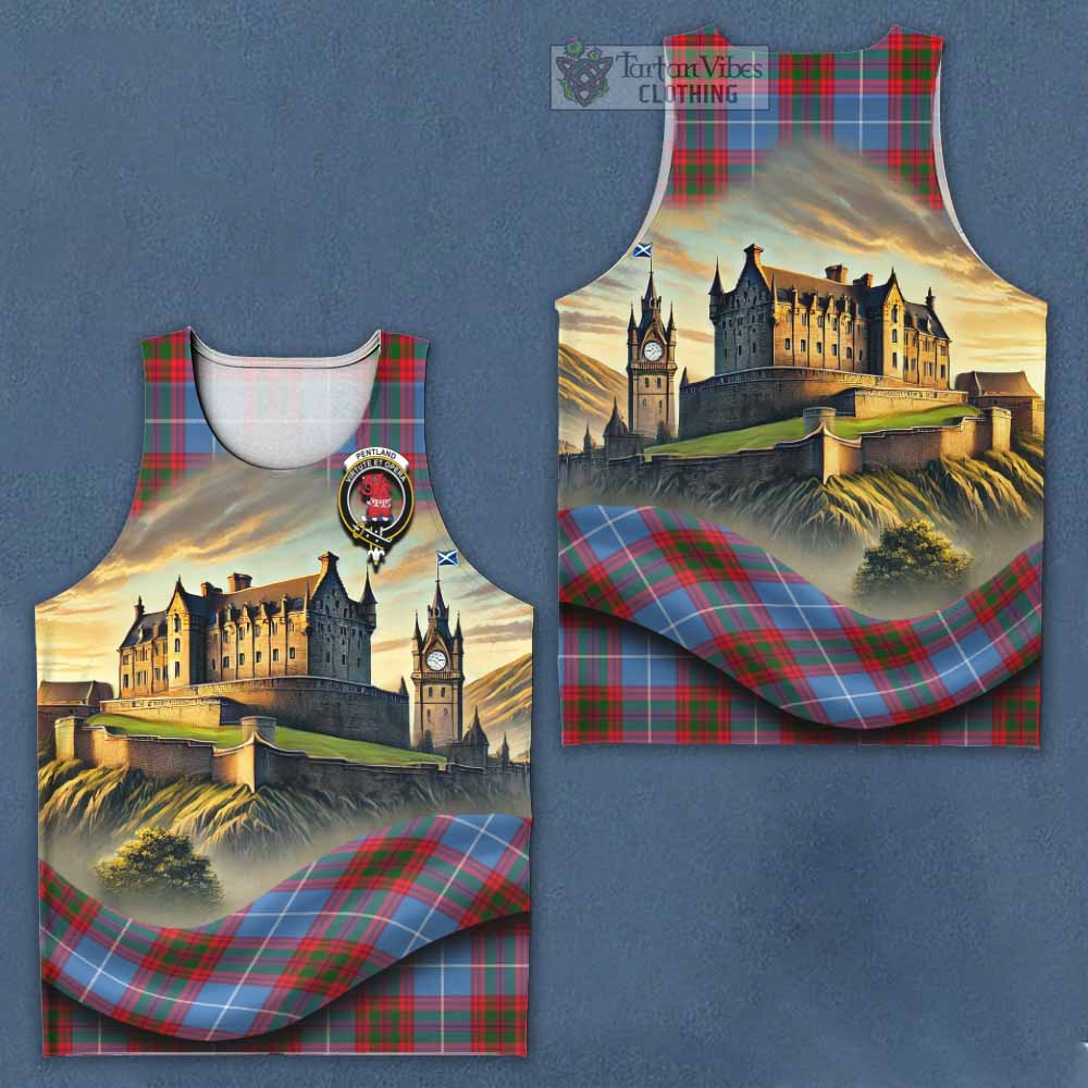 Pentland Tartan Family Crest Men's Tank Top with Scottish Ancient Castle Style - Tartan Vibes Clothing