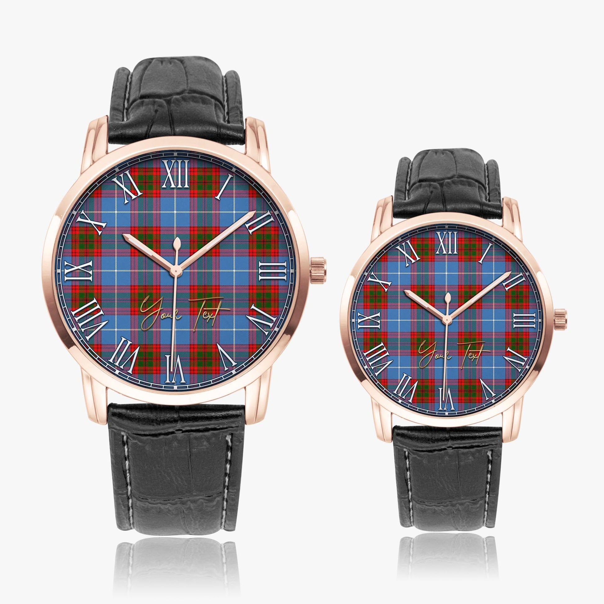 Pentland Tartan Personalized Your Text Leather Trap Quartz Watch Wide Type Rose Gold Case With Black Leather Strap - Tartanvibesclothing
