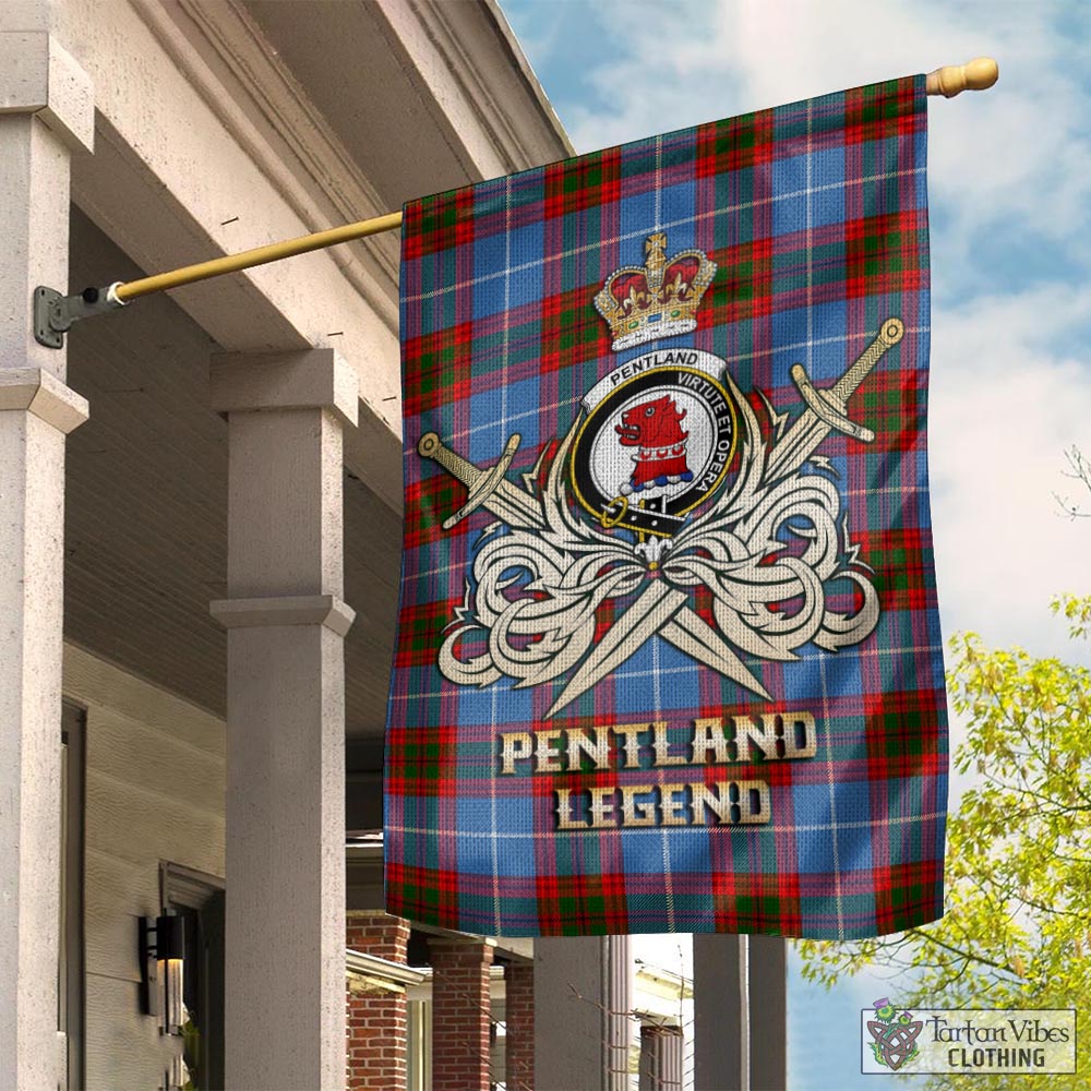 Tartan Vibes Clothing Pentland Tartan Flag with Clan Crest and the Golden Sword of Courageous Legacy