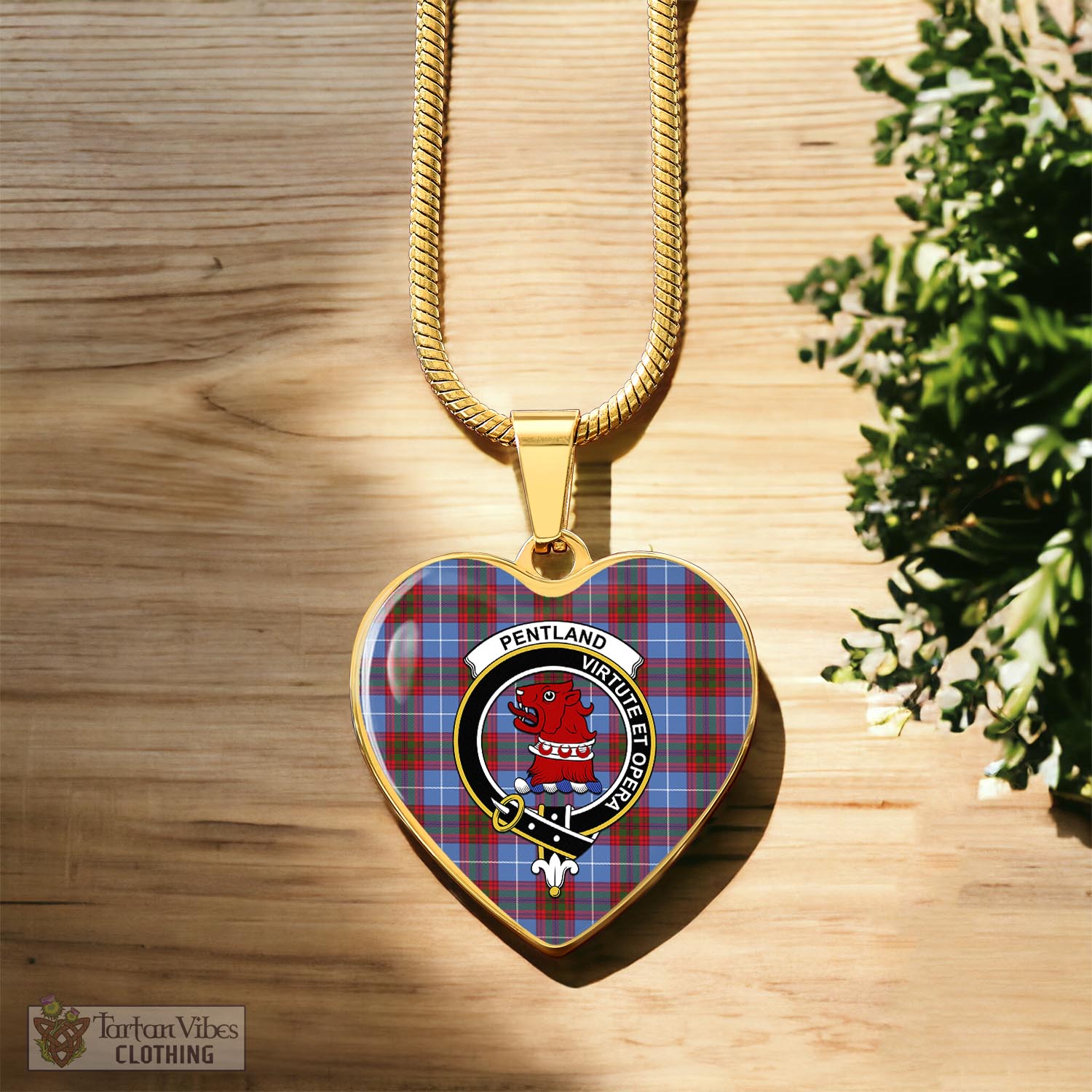 Pentland Tartan Heart Necklace with Family Crest Luxury Necklace (Gold) No - Tartan Vibes Clothing