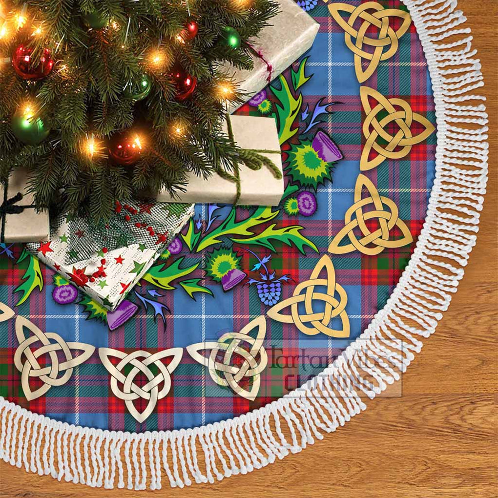 Tartan Vibes Clothing Pentland Tartan Christmas Tree Skirt with Thistle Celtic Knot Style