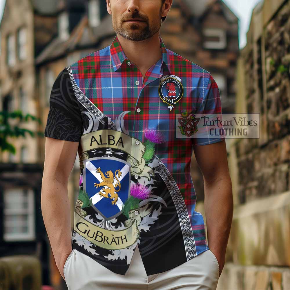 Pentland Tartan Family Crest Hawaiian Shirt Lion Rampant Royal Thistle Shield Celtic Inspired - Tartan Vibes Clothing
