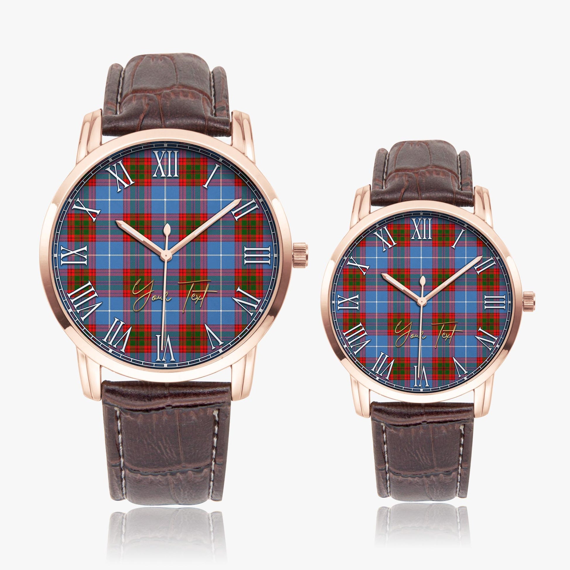 Pentland Tartan Personalized Your Text Leather Trap Quartz Watch Wide Type Rose Gold Case With Brown Leather Strap - Tartanvibesclothing
