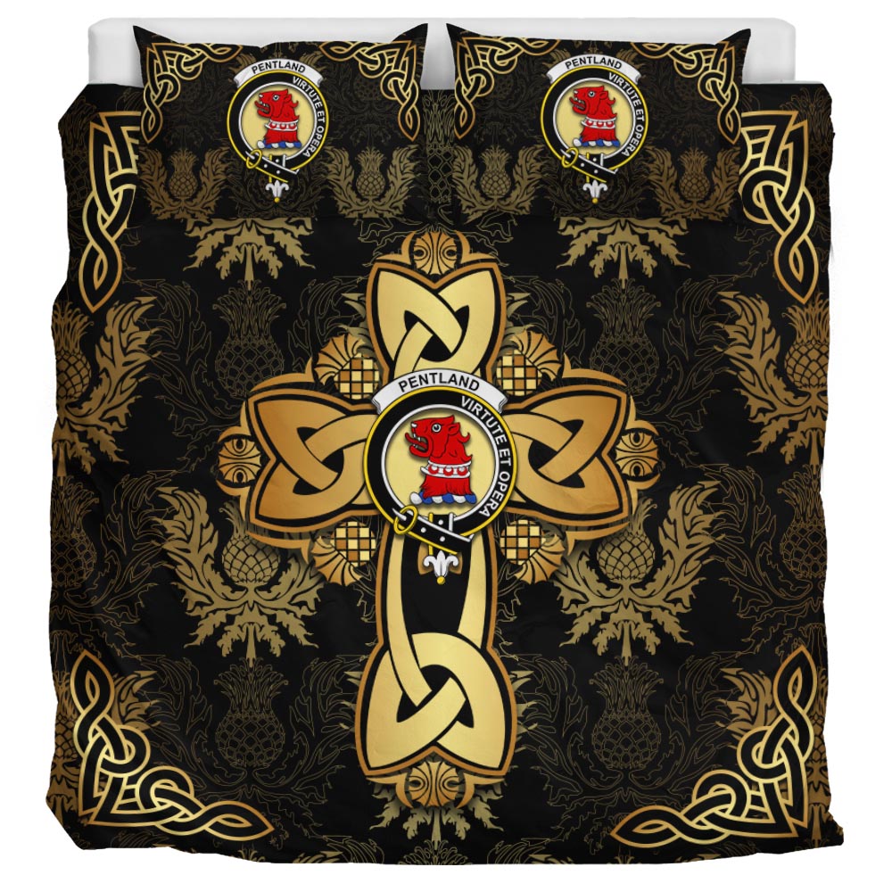Pentland Clan Bedding Sets Gold Thistle Celtic Style - Tartanvibesclothing