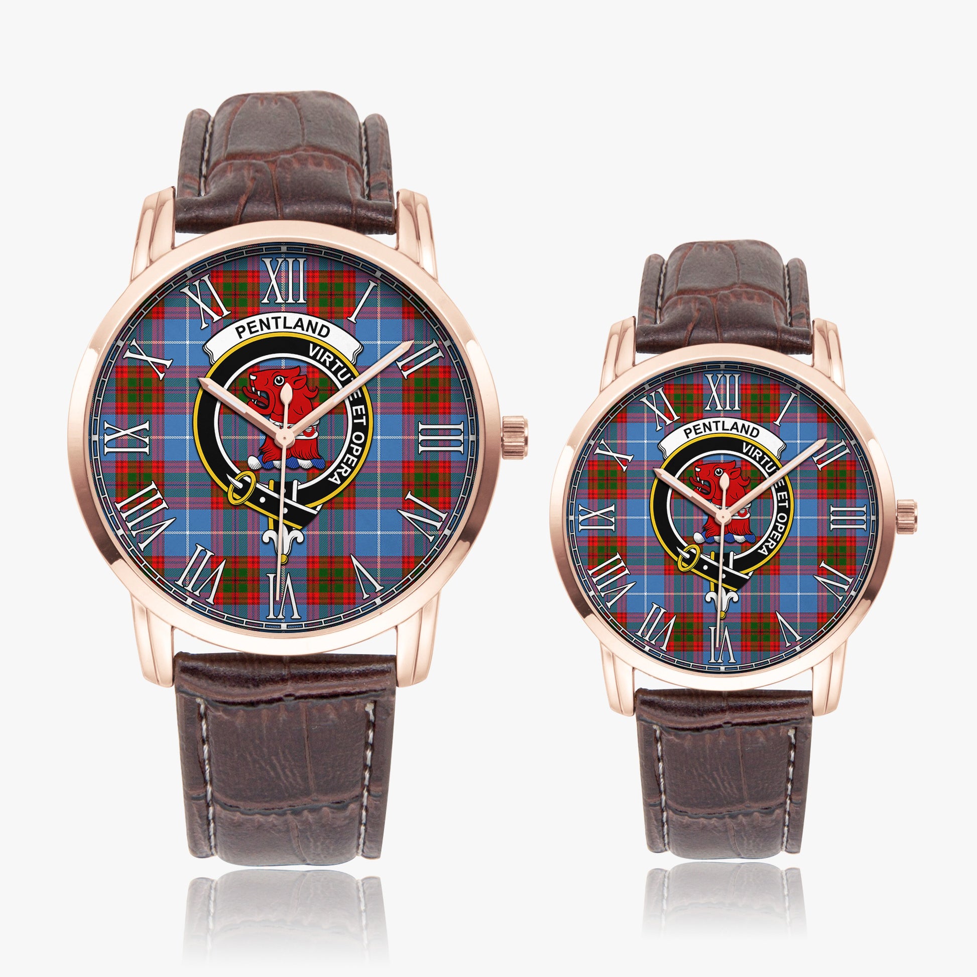 Pentland Tartan Family Crest Leather Strap Quartz Watch - Tartan Vibes Clothing