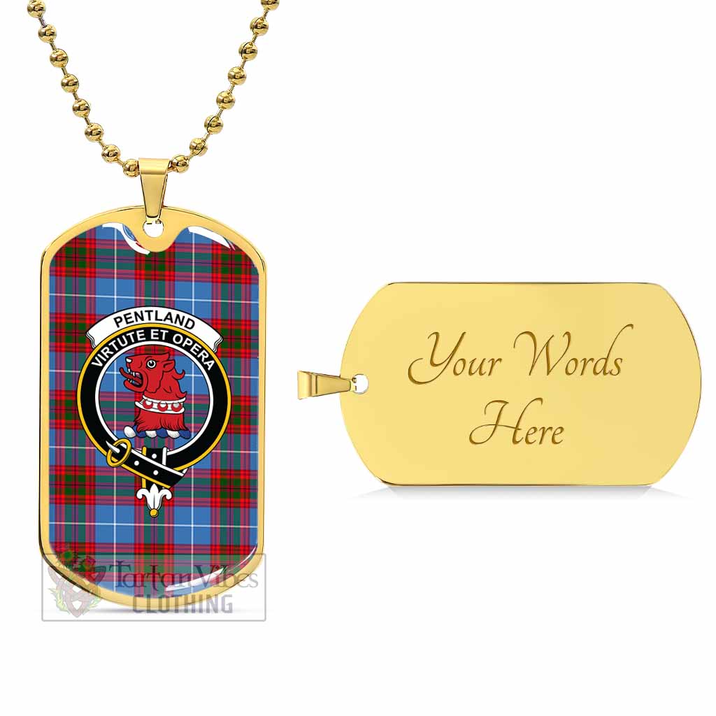 Pentland Tartan Dog Tag Necklace with Family Crest Gold Yes - Tartan Vibes Clothing