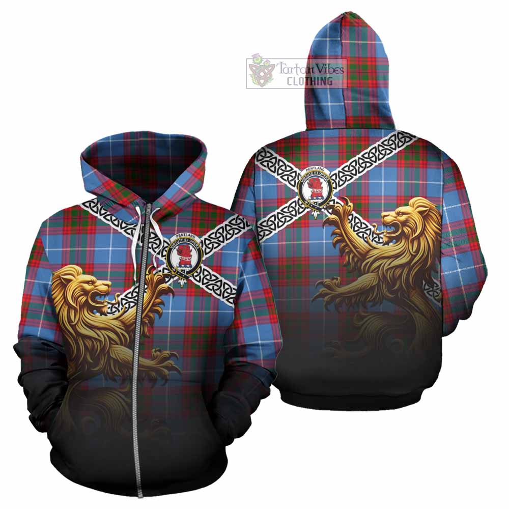 Pentland Crest Tartan Hoodie with Golden Lion Emblem Celtic Style Zip Hoodie - Tartan Vibes Clothing