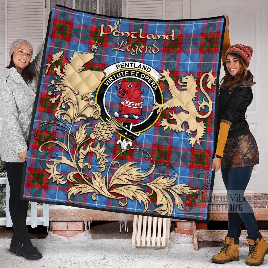 Tartan Vibes Clothing Pentland Tartan Quilt with Family Crest and Scottish Symbol Style