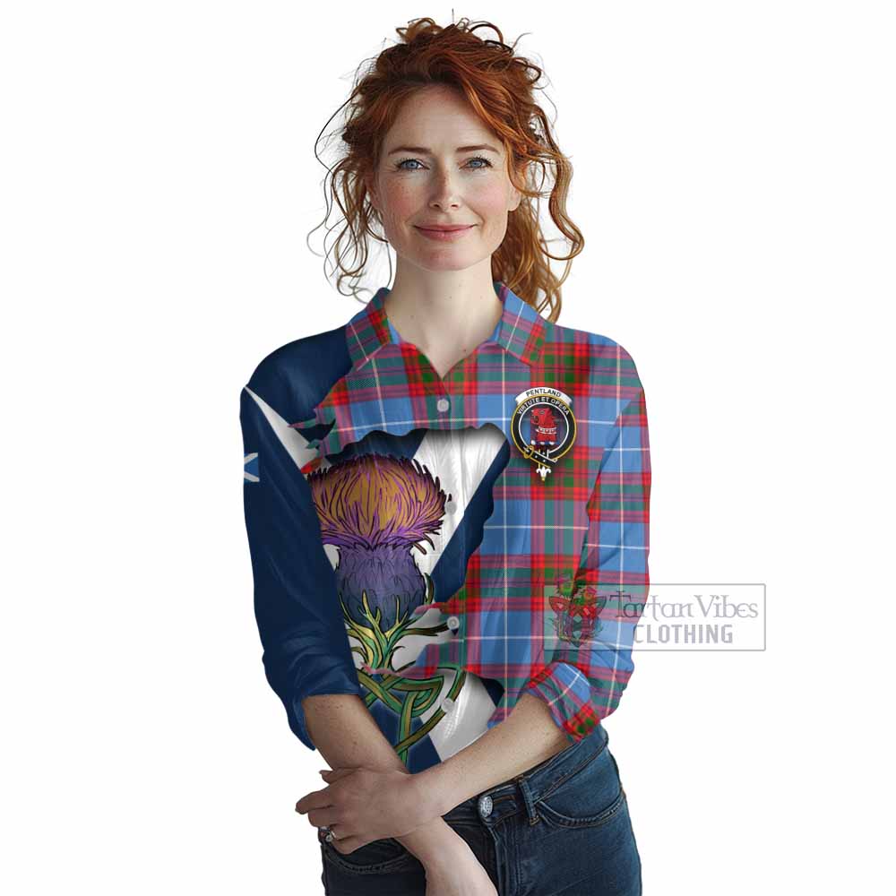 Pentland Tartan Family Crest Women's Casual Shirt Scottish Thistle Celtic Inspired - Tartan Vibes Clothing