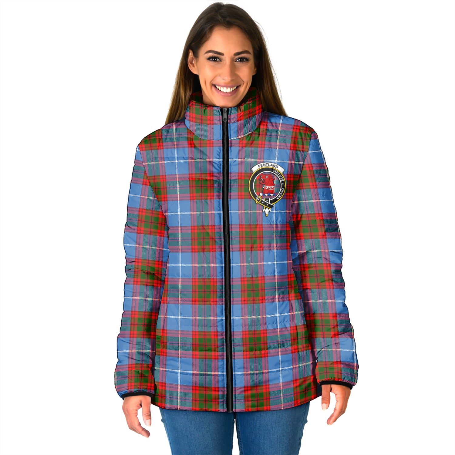 Pentland Tartan Padded Jacket with Family Crest - Tartan Vibes Clothing