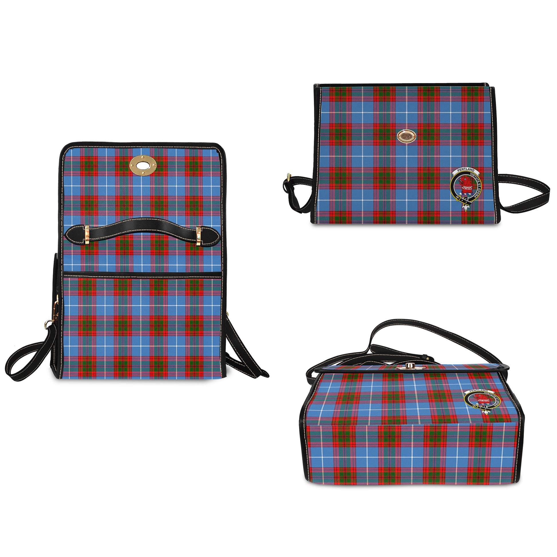 pentland-tartan-leather-strap-waterproof-canvas-bag-with-family-crest