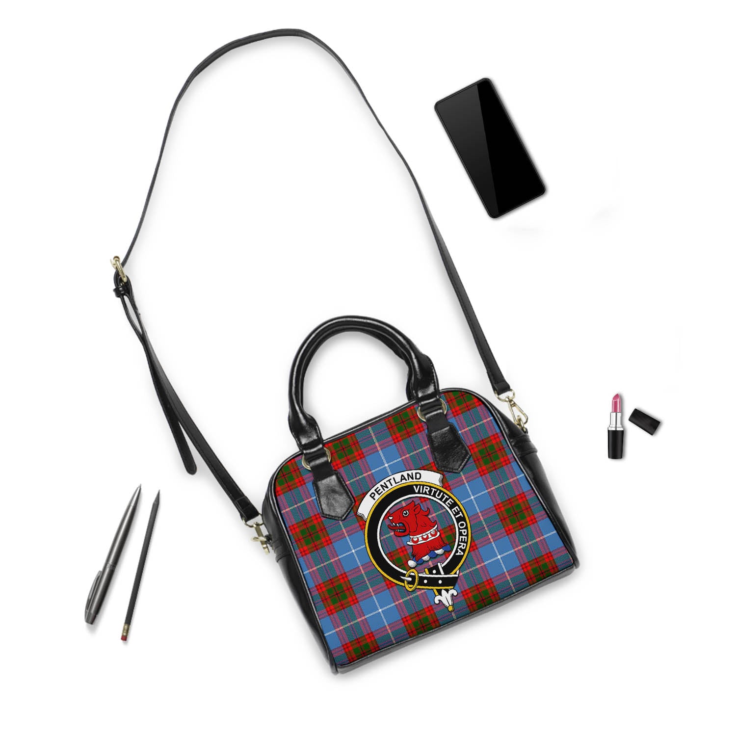 Pentland Tartan Shoulder Handbags with Family Crest - Tartanvibesclothing