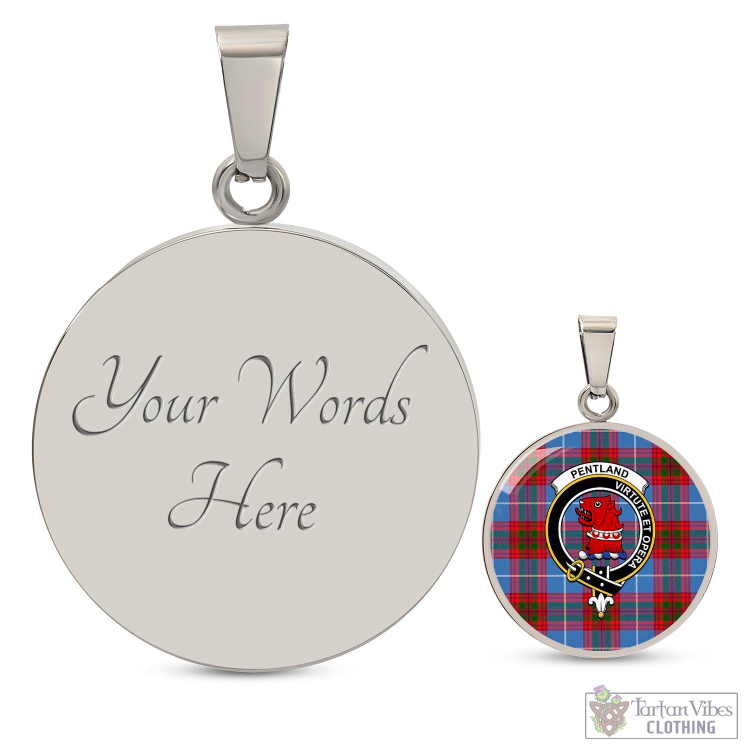 Pentland Tartan Circle Necklace with Family Crest Luxury Necklace (Silver) Yes - Tartan Vibes Clothing