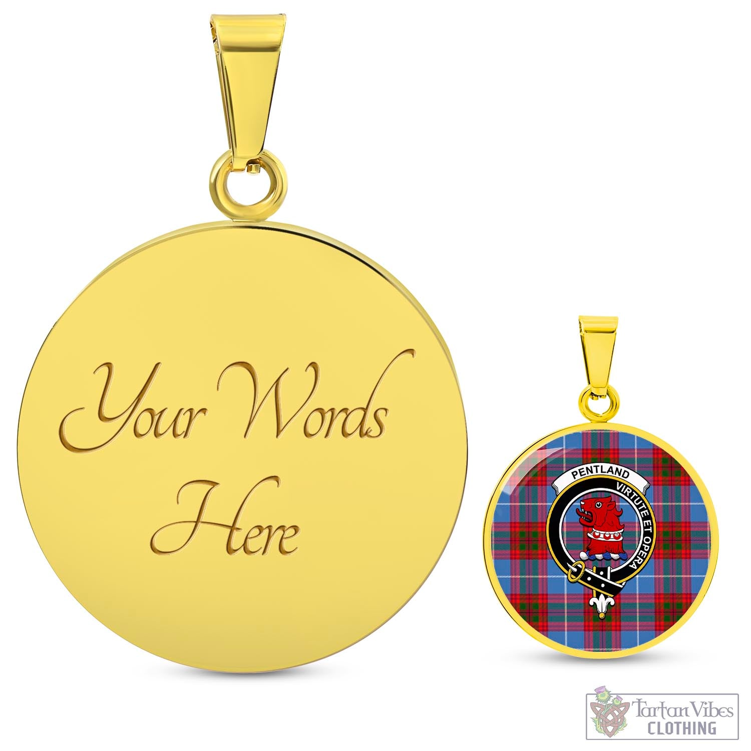 Pentland Tartan Circle Necklace with Family Crest Luxury Necklace (Gold) Yes - Tartan Vibes Clothing
