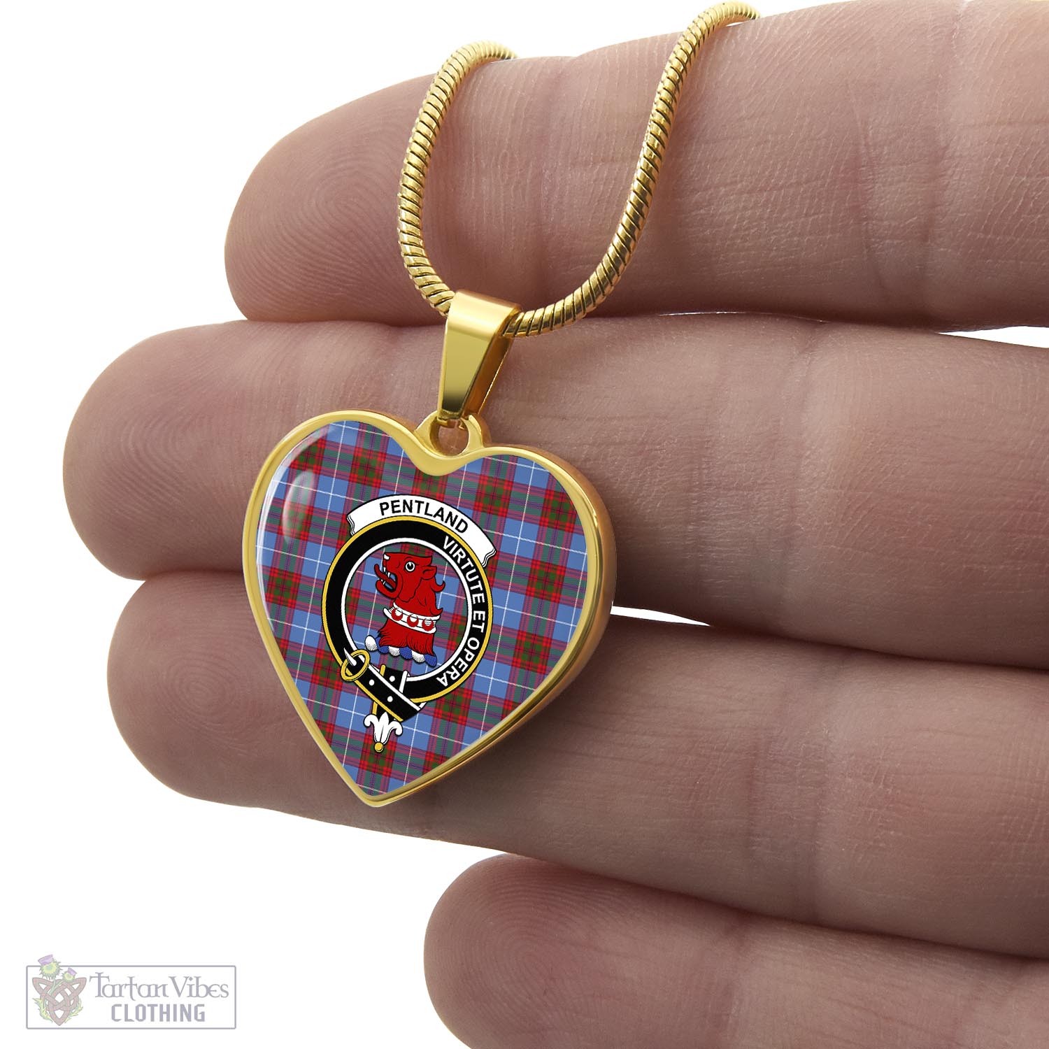 Pentland Tartan Heart Necklace with Family Crest - Tartan Vibes Clothing