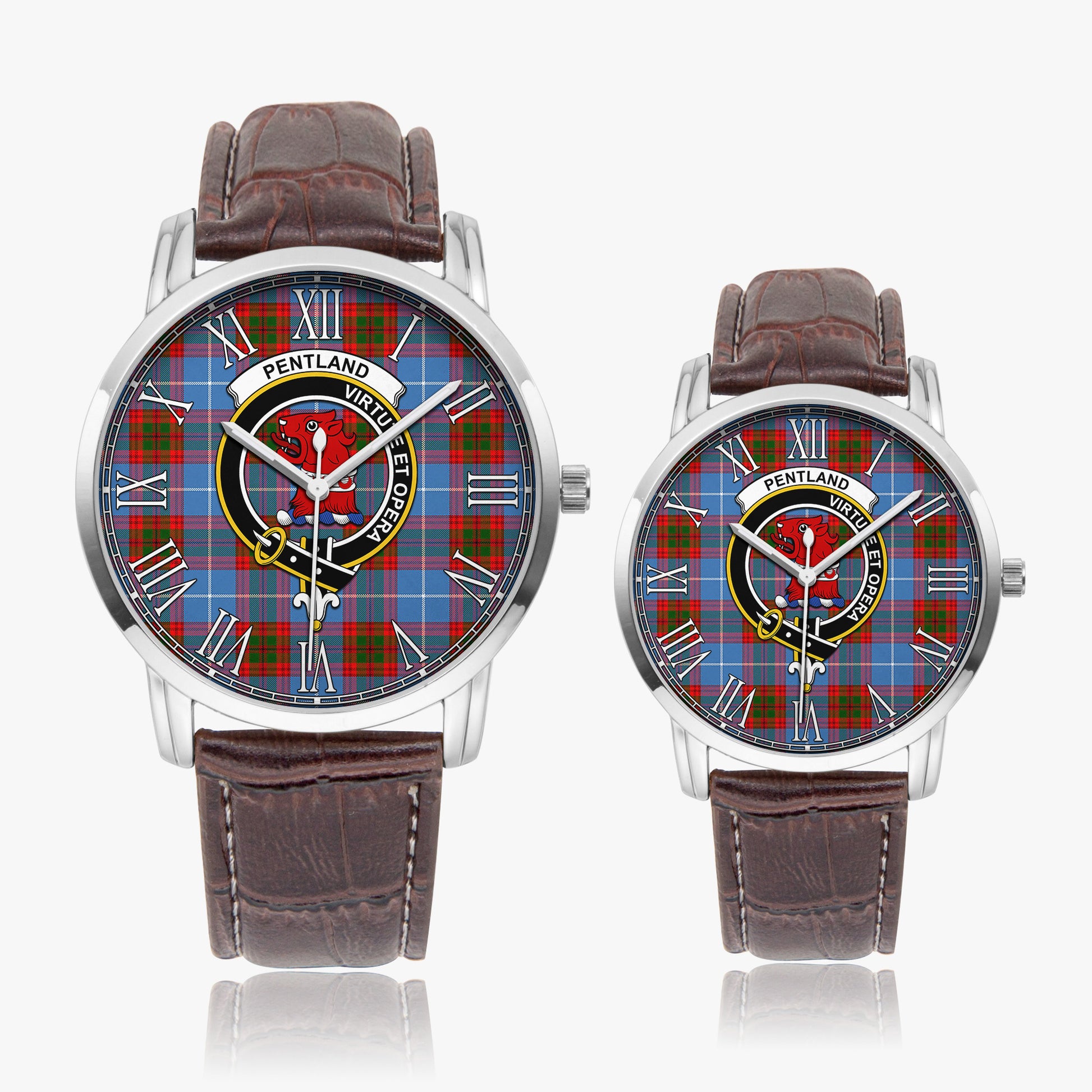 Pentland Tartan Family Crest Leather Strap Quartz Watch - Tartan Vibes Clothing