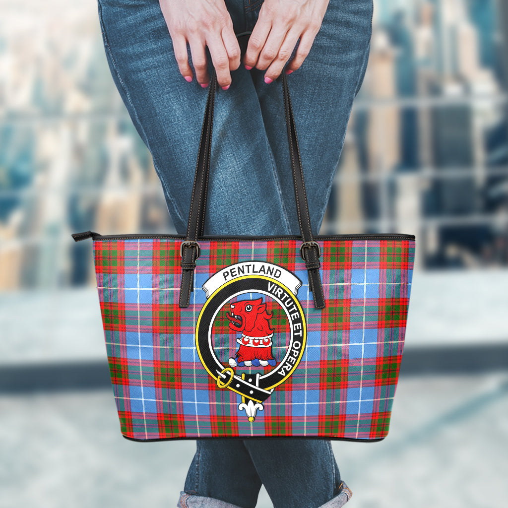 Pentland Tartan Leather Tote Bag with Family Crest - Tartan Vibes Clothing