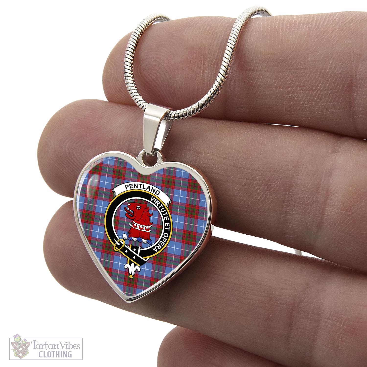 Pentland Tartan Heart Necklace with Family Crest - Tartan Vibes Clothing