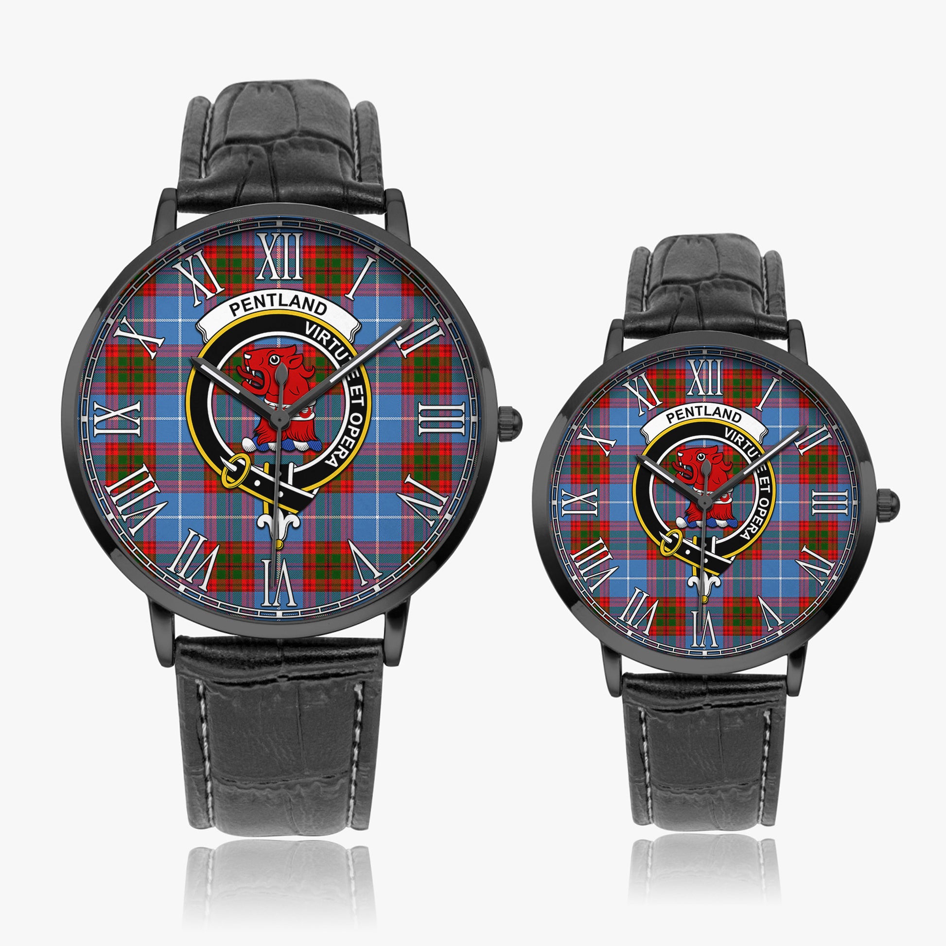 Pentland Tartan Family Crest Leather Strap Quartz Watch - Tartan Vibes Clothing