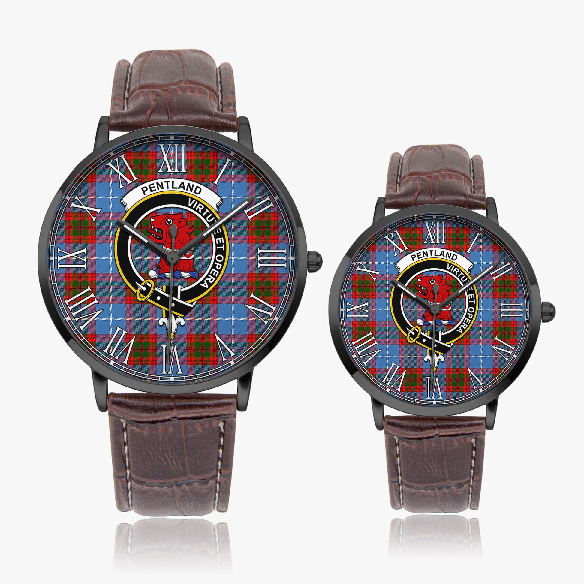 Pentland Tartan Family Crest Leather Strap Quartz Watch - Tartan Vibes Clothing