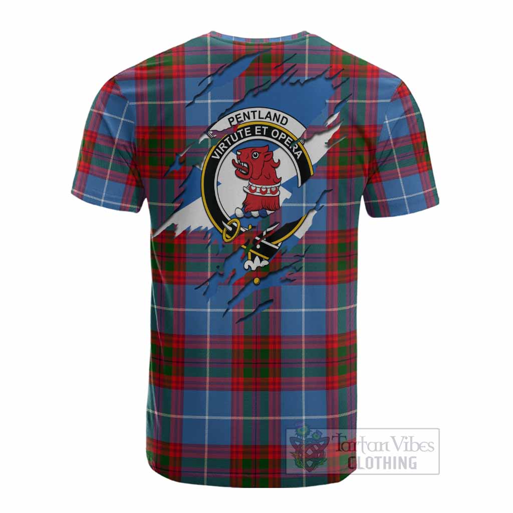 Pentland Clan Crest In Me Tartan Cotton T-shirt Scotland Flag Style