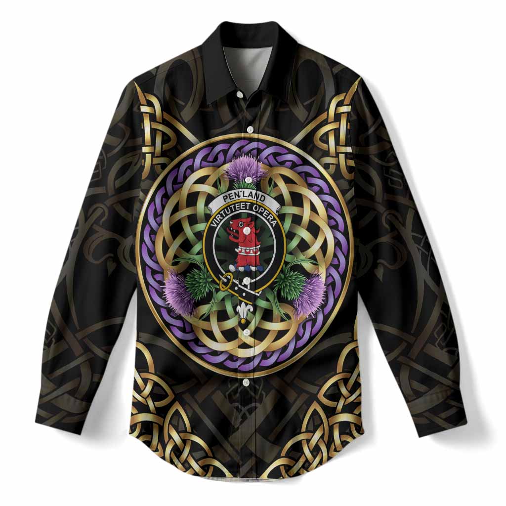 Pentland Clan Crest Women Casual Shirt Celtic Scottish Thistle