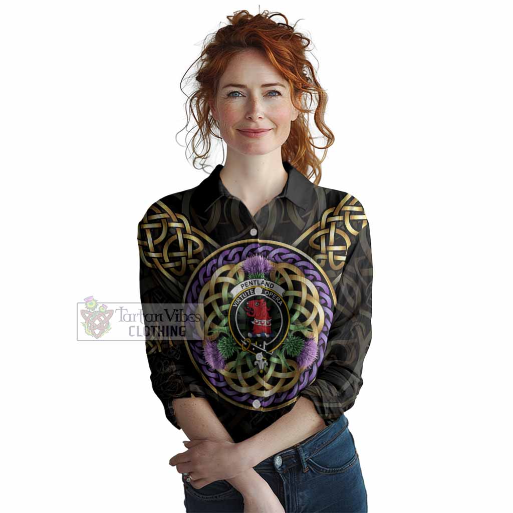 Pentland Clan Crest Women Casual Shirt Celtic Scottish Thistle