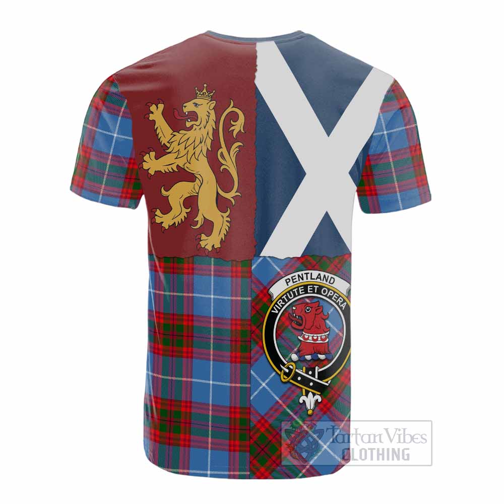 Pentland Crest Tartan Cotton T-shirt with Lion Rampant Saltire Style - Tartan Vibes Clothing