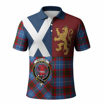 Pentland Crest Tartan Polo Shirt with Lion Rampant Saltire Style