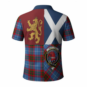 Pentland Crest Tartan Polo Shirt with Lion Rampant Saltire Style