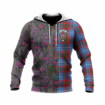Pentland Family Crest Tartan Knitted Hoodie Scottish Thistle Flower Pattern Half Style - Tartan Vibes Clothing