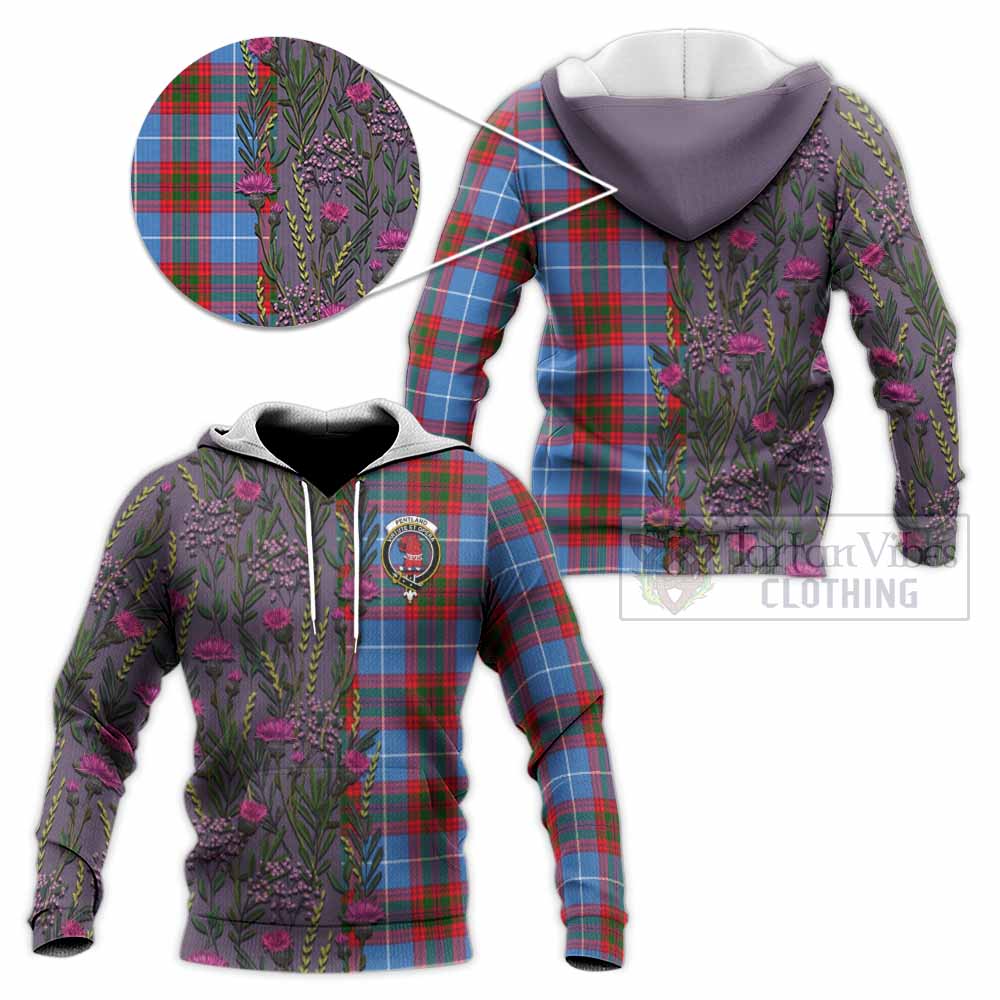 Pentland Family Crest Tartan Knitted Hoodie Scottish Thistle Flower Pattern Half Style - Tartan Vibes Clothing