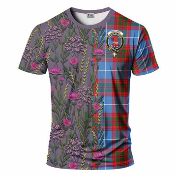 Pentland Family Crest Tartan T-Shirt Scottish Thistle Flower Pattern Half Style - Tartan Vibes Clothing