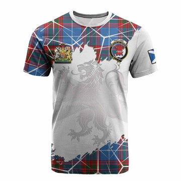 Pentland Tartan Cotton T-shirt with Family Crest and Lion Rampant Grunge Style