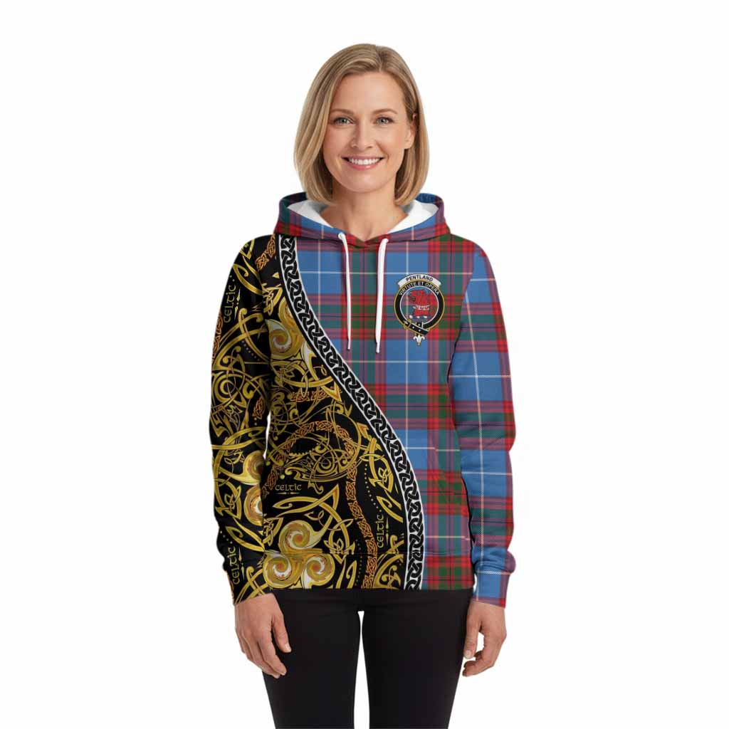 Pentland Tartan Crest Hoodie Celtic Knot and Triple Trickle Spiral Symbols