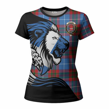 Pentland Tartan Crest Women T shirt Scottish Golden Lions Wave Flow