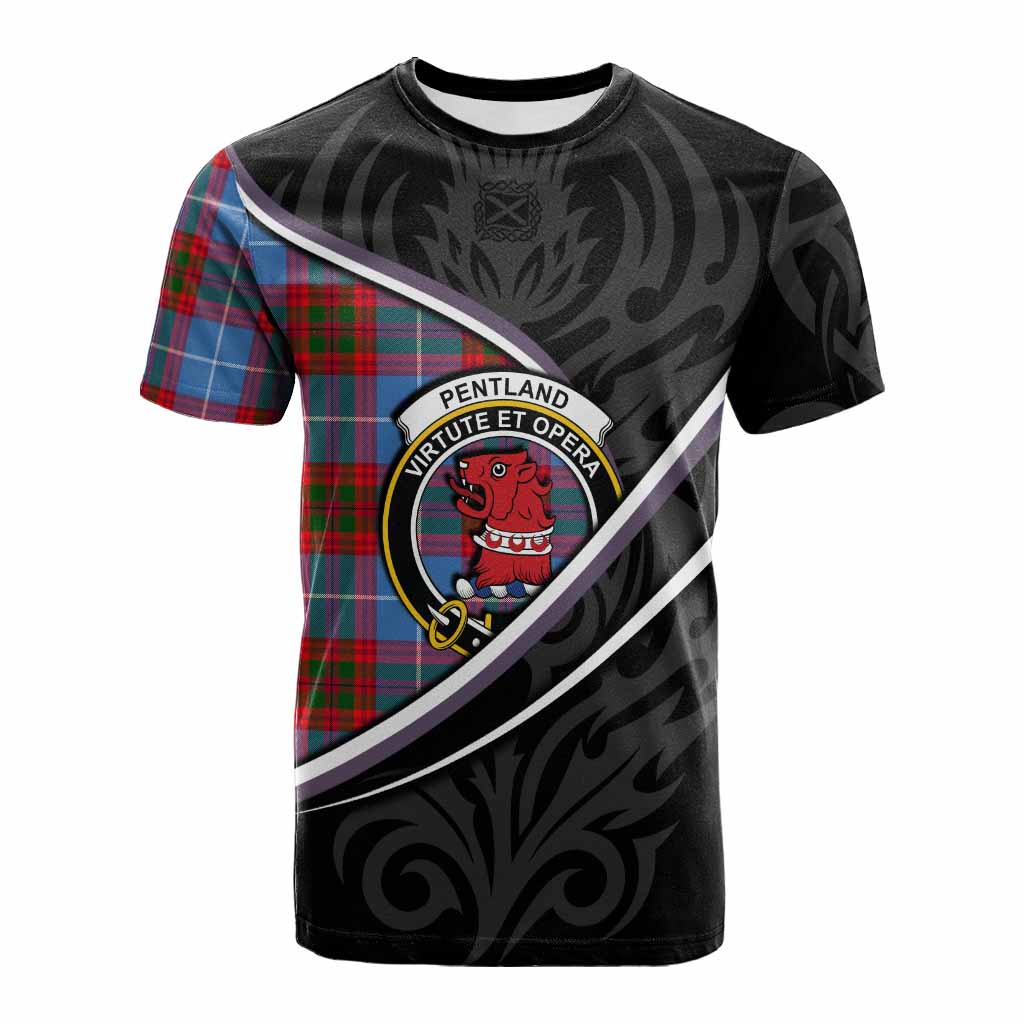 Pentland Tartan Family Crest Cotton T-shirt Celtic Scottish Thistle Floral - Tartan Vibes Clothing