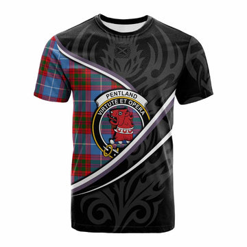 Pentland Tartan Family Crest Cotton T-shirt Celtic Scottish Thistle Floral