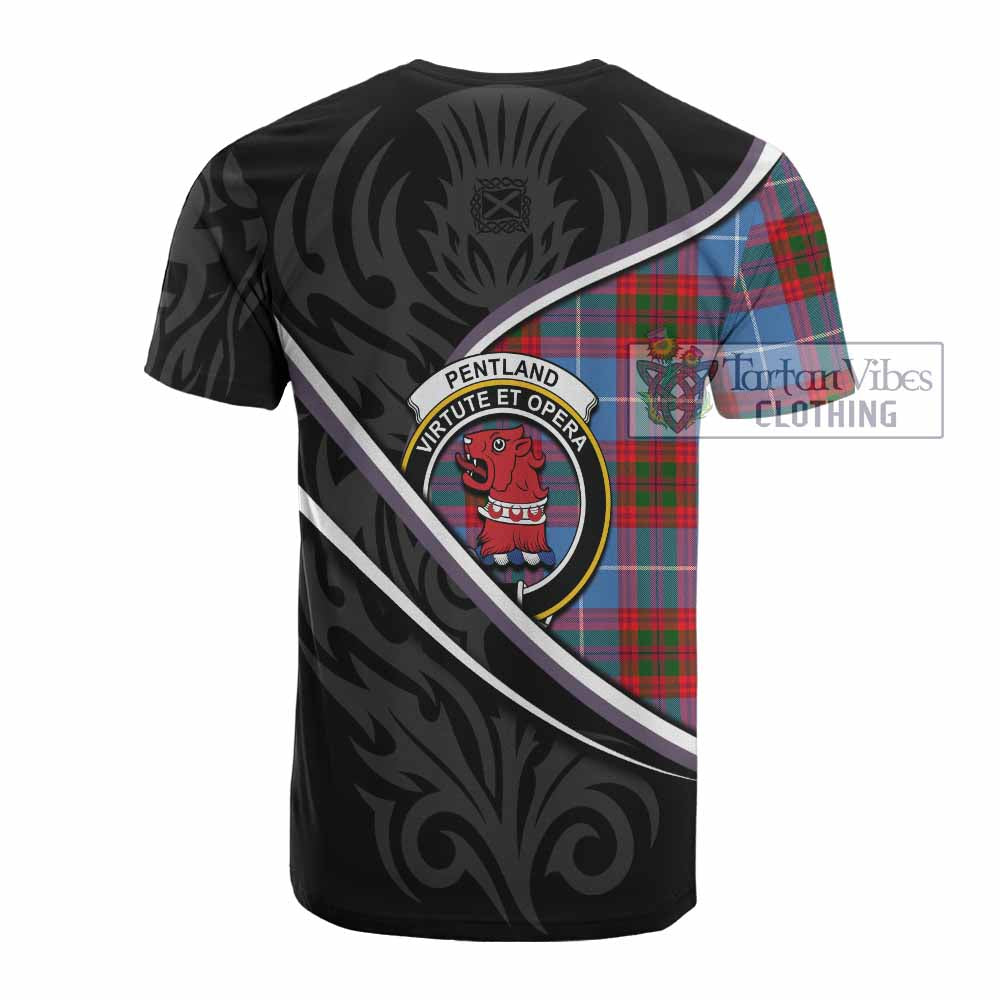 Pentland Tartan Family Crest Cotton T-shirt Celtic Scottish Thistle Floral - Tartan Vibes Clothing