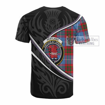 Pentland Tartan Family Crest Cotton T-shirt Celtic Scottish Thistle Floral