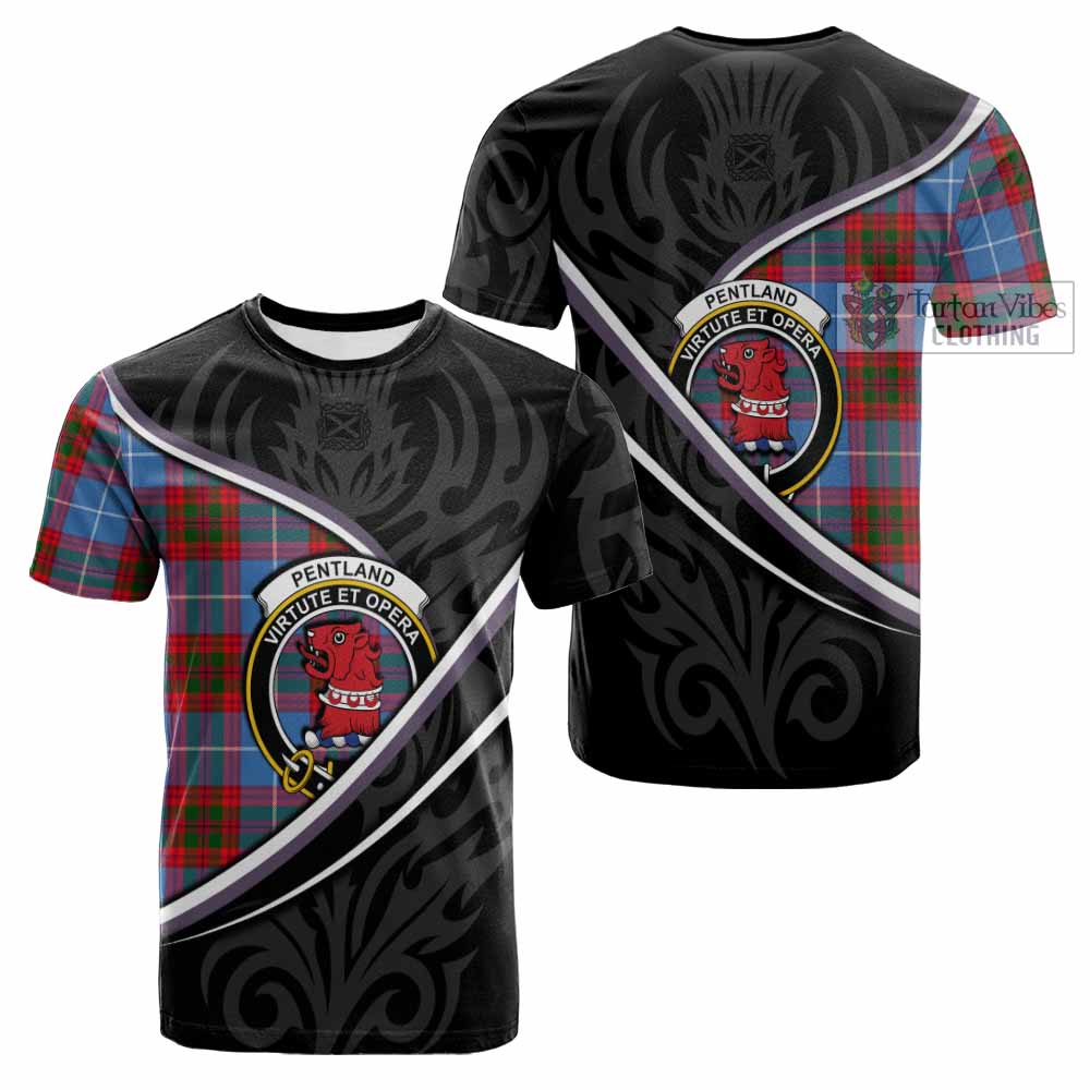 Pentland Tartan Family Crest Cotton T-shirt Celtic Scottish Thistle Floral - Tartan Vibes Clothing