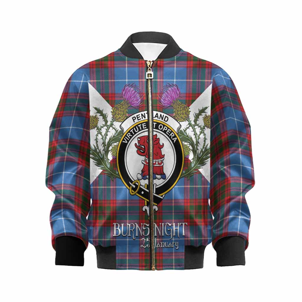 Pentland Tartan Family Crest Kid Bomber Jacket Scottish Burns Night Thistle Floral