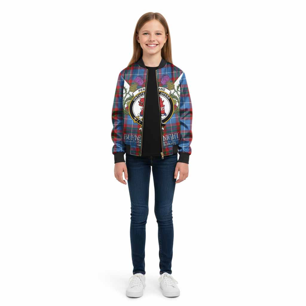 Pentland Tartan Family Crest Kid Bomber Jacket Scottish Burns Night Thistle Floral