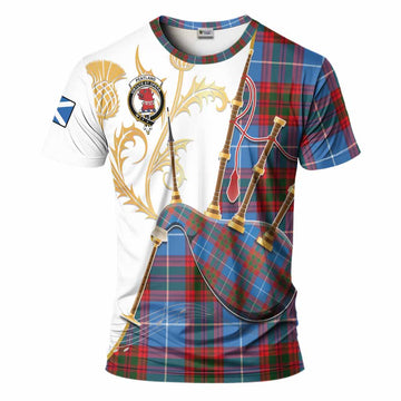 Pentland Tartan Family Crest T-Shirt Bagpipes with Scottish Thistle