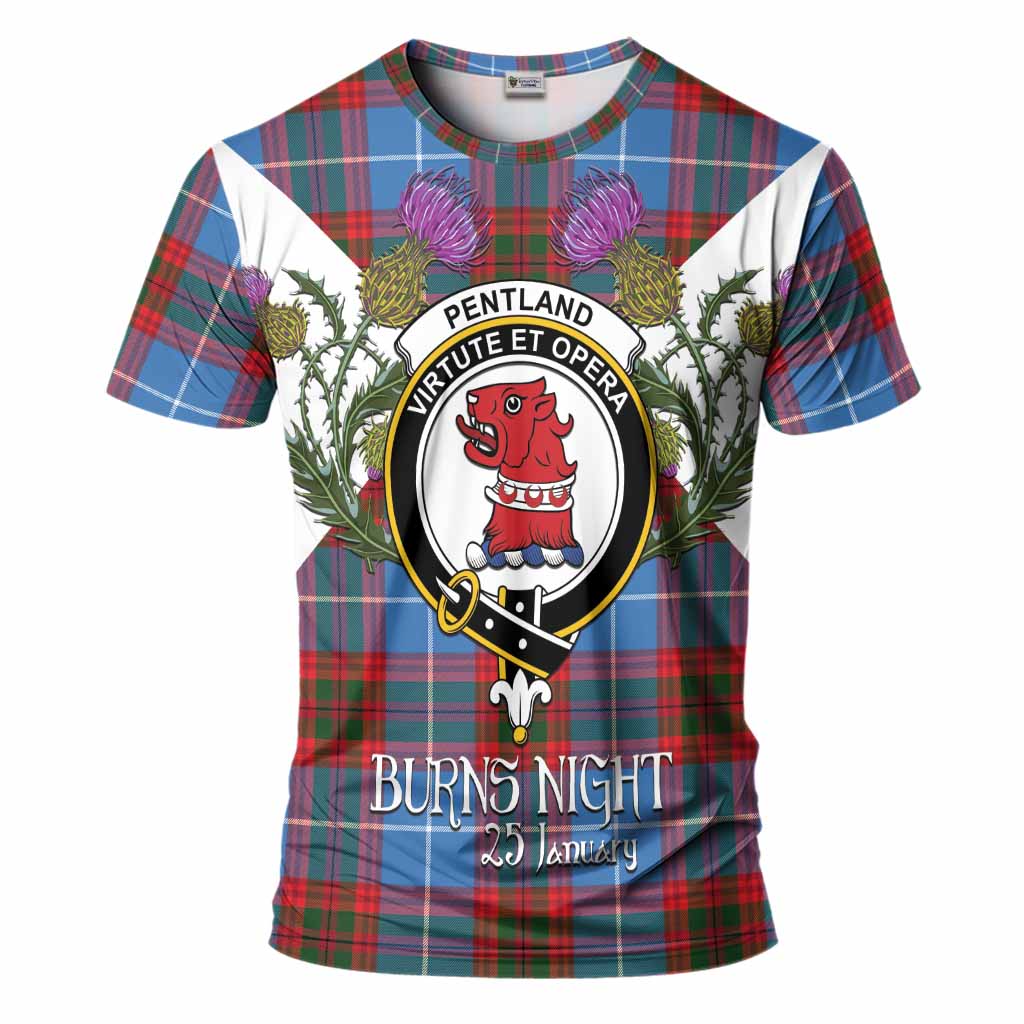 Pentland Tartan Family Crest T-Shirt Scottish Burns Night Thistle Floral