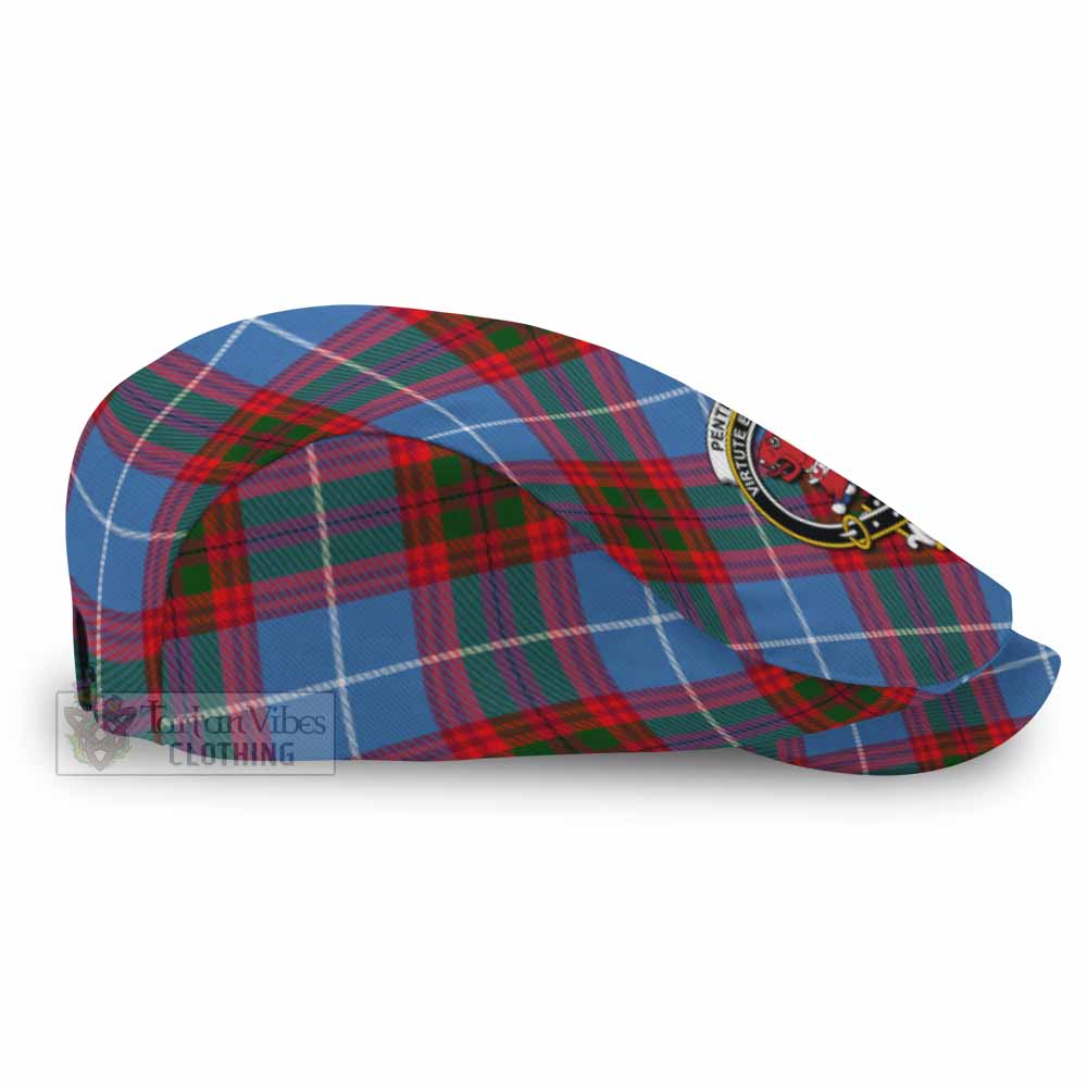Pentland Tartan Flat Cap, Jeff Cap Cross Style with Family Crest - Tartan Vibes Clothing