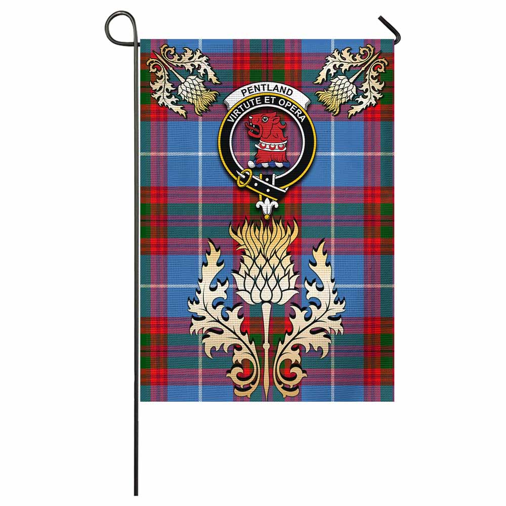 Pentland Tartan Garden Flag with Golden Regal Scottish Thistle Emblem - Tartan Vibes Clothing